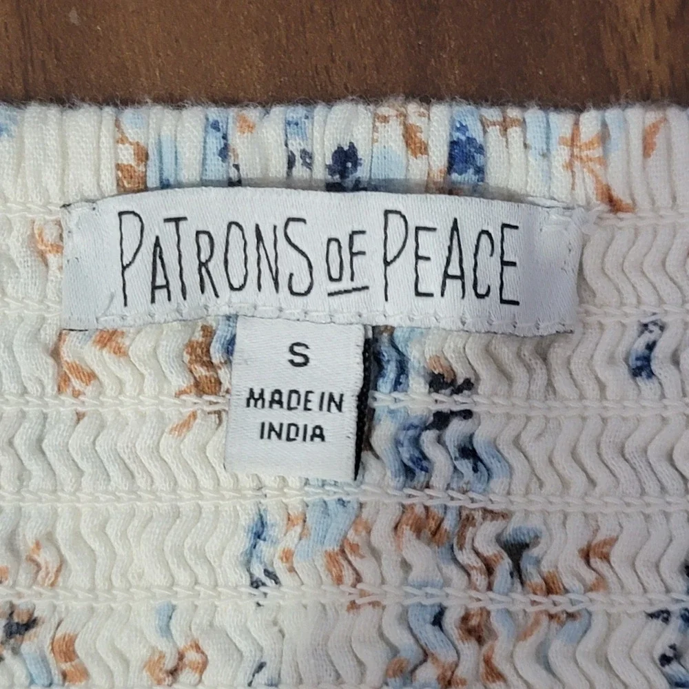 Patrons of Peace Mini Dress S White Floral Ruffle Hem Smocked Back Cottagecore